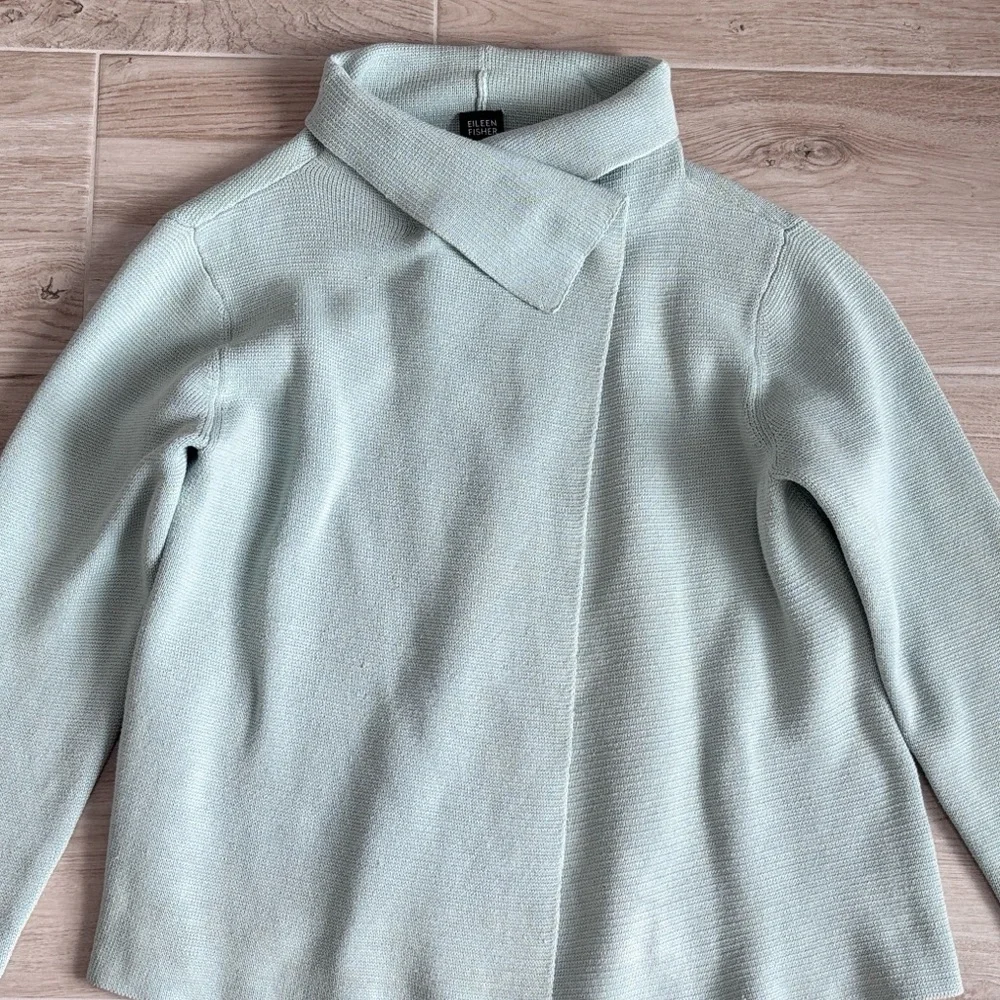 Eileen Fisher Sage Green Cotton Knit Sweater Cardigan Jacket Women’s Size Large